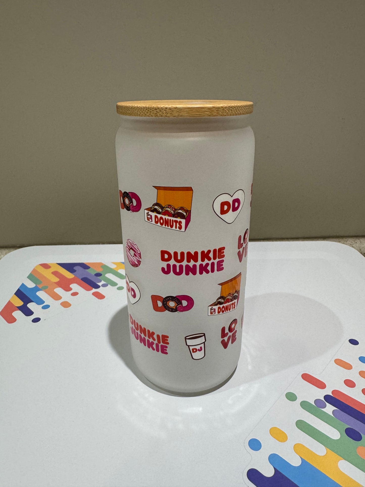 Dunkin Donuts Junkie glass tumbler