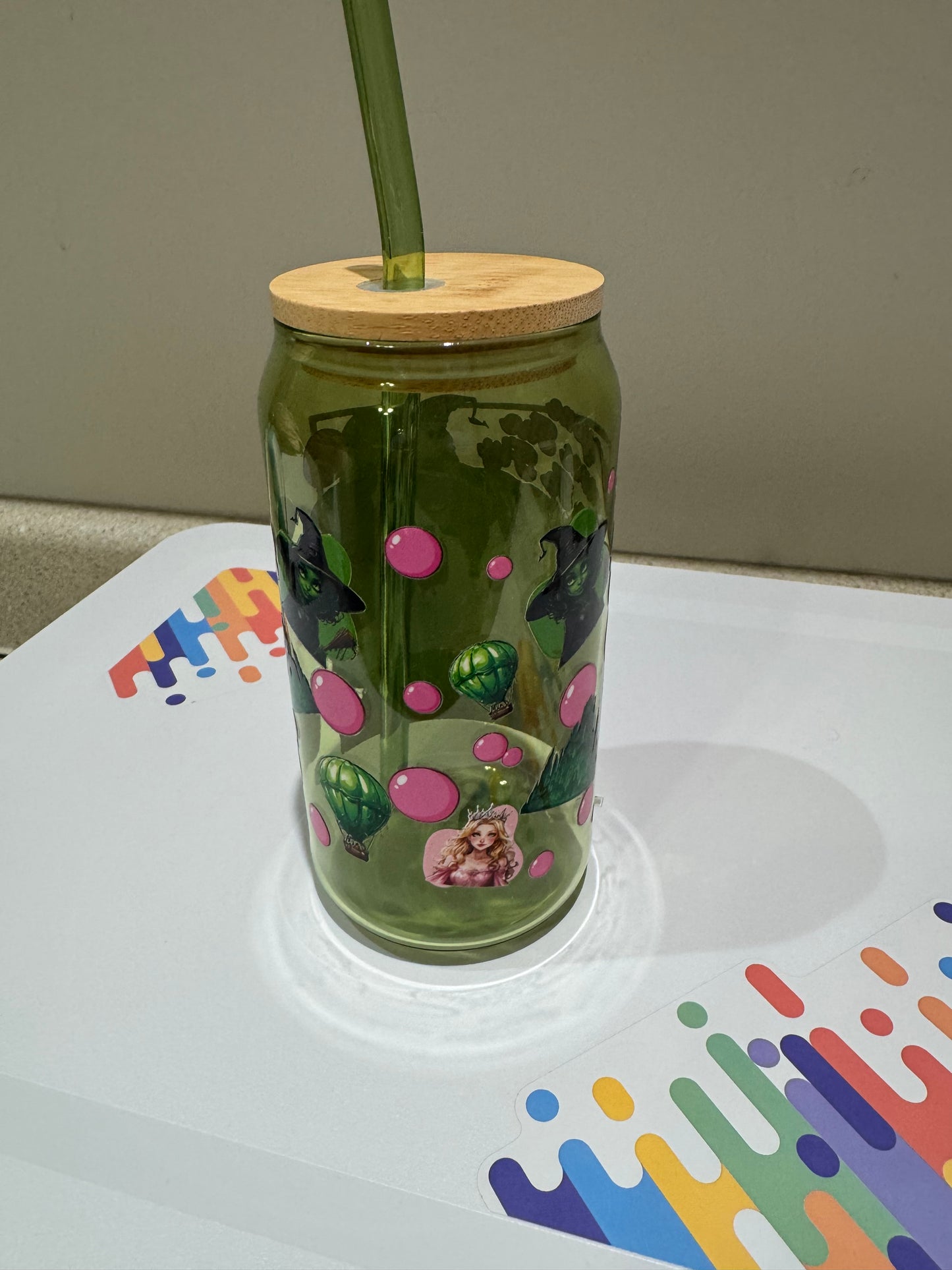 Wicked Glenda and Elba green tinted glass tumbler