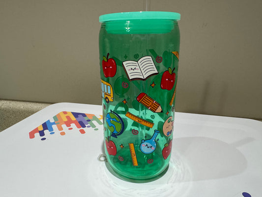 Teacher Starbucks glass tumbler in green tint