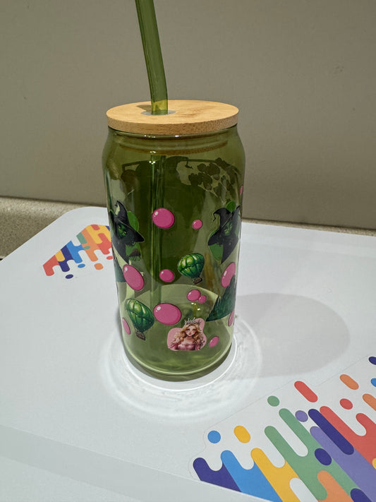 Wicked Glenda and Elba green tinted glass tumbler
