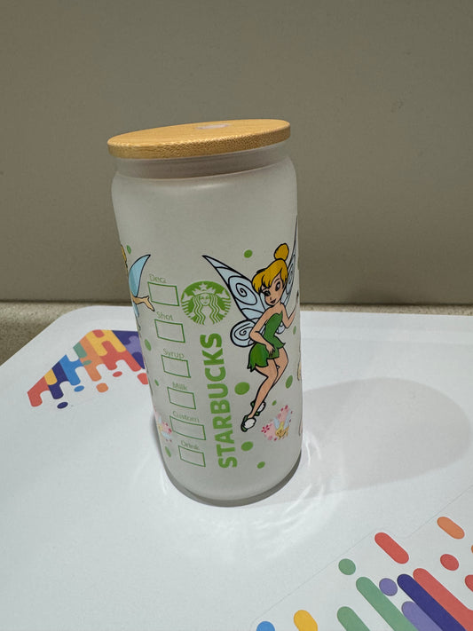 Tinkerbell Starbucks glass tumbler with glass straw