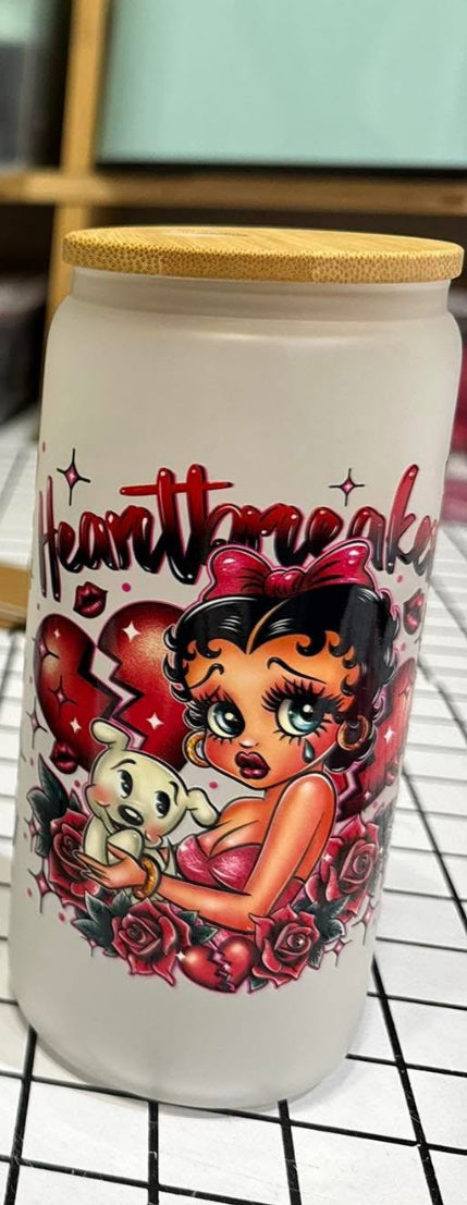 Betty Boop heartbreaker coffee tumbler with glass straw